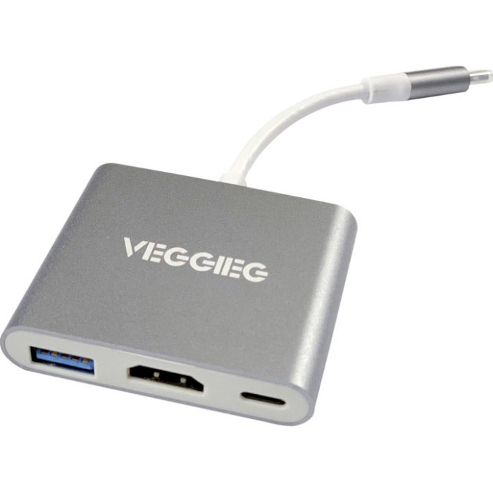 Порт-реплікатор VEGGIEG USB-C to USB3.0/HDMI/PD Silver (TC03)