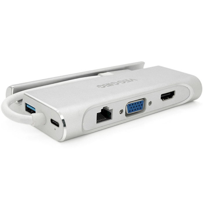 Порт-реплікатор VEGGIEG USB-C to USB3.0x3/HDMI/VGA/RJ45 Silver (TC07-S)