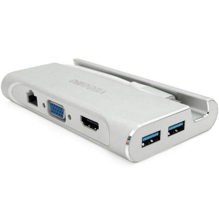 Порт-репликатор VEGGIEG USB-C to USB3.0x3/HDMI/VGA/RJ45 Silver (TC07-S)