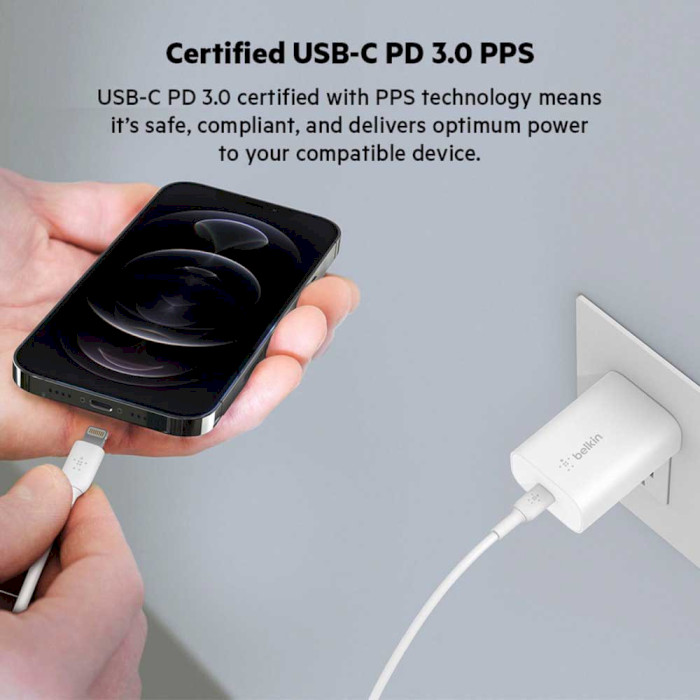 Зарядний пристрій BELKIN Boost Up Charge 25W USB-C PD3.0 PPS Wall Charger White (WCA004VFWH)