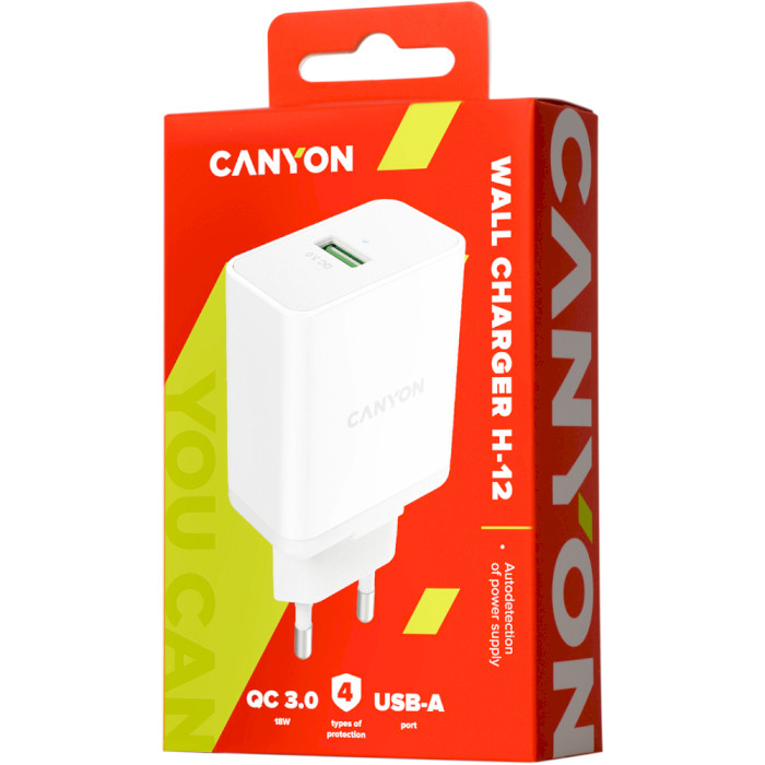 Зарядний пристрій CANYON H-12 1xUSB-A, QC3.0, 18W White (CNE-CHA12W)