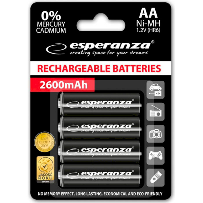 Аккумулятор ESPERANZA Rechargeable AA 2600mAh 4шт/уп (EZA106)