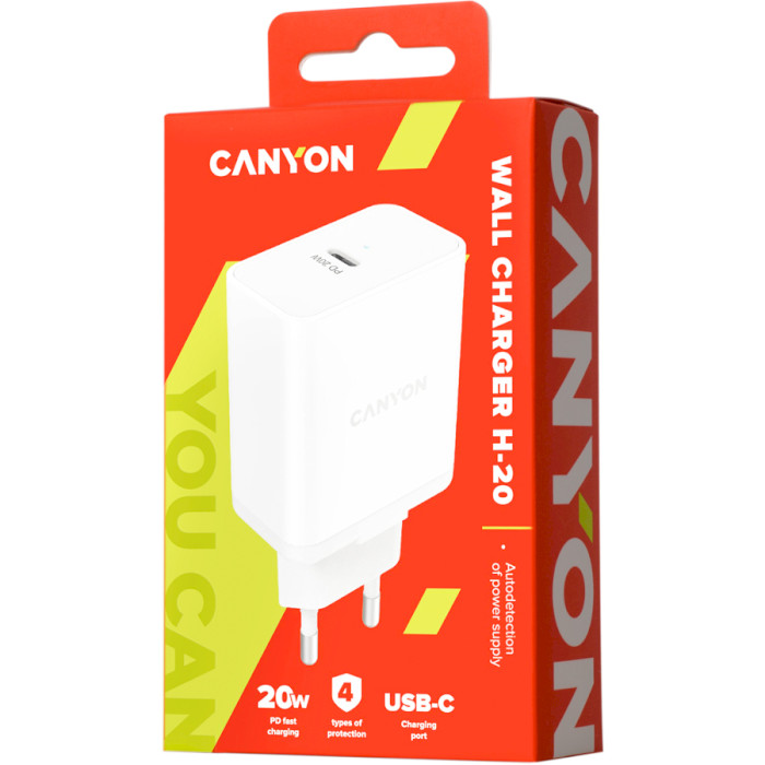 Зарядний пристрій CANYON H-20 1xUSB-C, PD3.0, 20W White (CNE-CHA20W)
