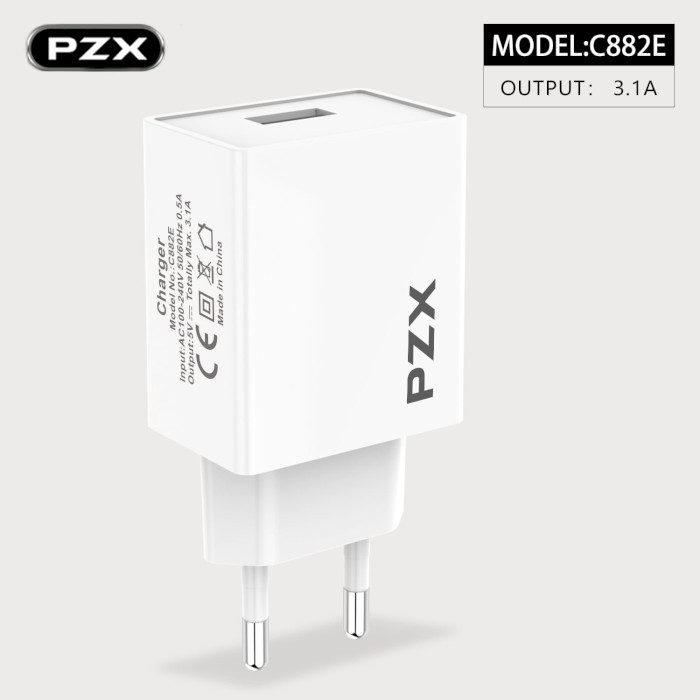 Зарядний пристрій PZX C882E 1xUSB-A, 3.1A White
