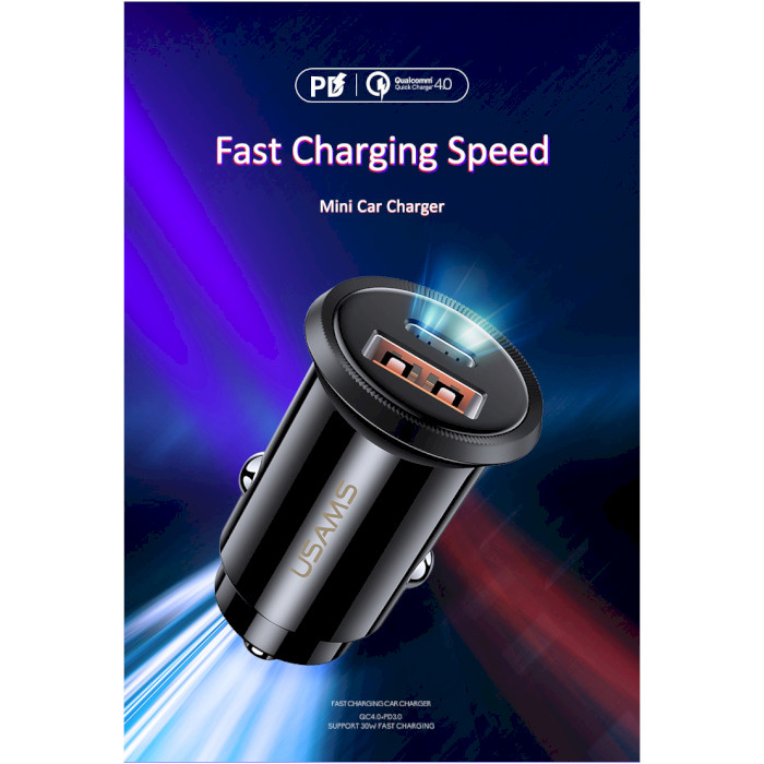 Автомобильное зарядное устройство USAMS US-CC086 C12 QC4.0+PD3.0 Fast Charging Car Charger Black (CC86TC01)