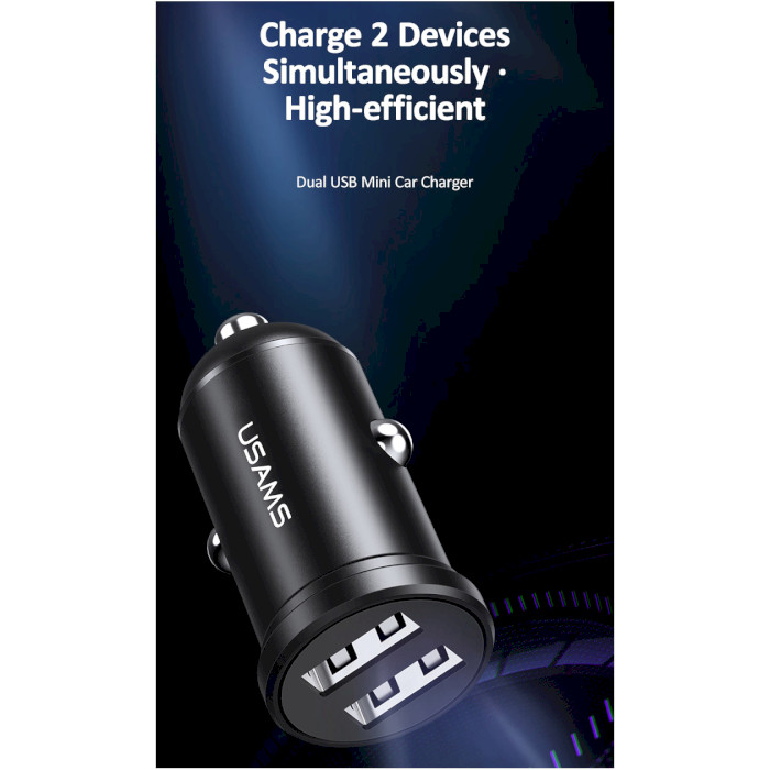 Автомобильное зарядное устройство USAMS US-CC114 C20 2.4A Dual USB Mini Car Charger Black (CC114TC01)