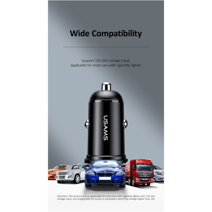 Автомобільний зарядний пристрій USAMS US-CC114 C20 2.4A Dual USB Mini Car Charger Black (CC114TC01)