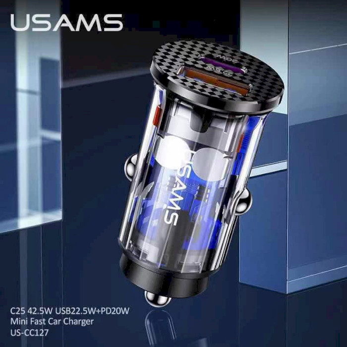 Автомобильное зарядное устройство USAMS US-CC127 C25 42.5W Mini Fast Car Charger Black (CC127CC01)