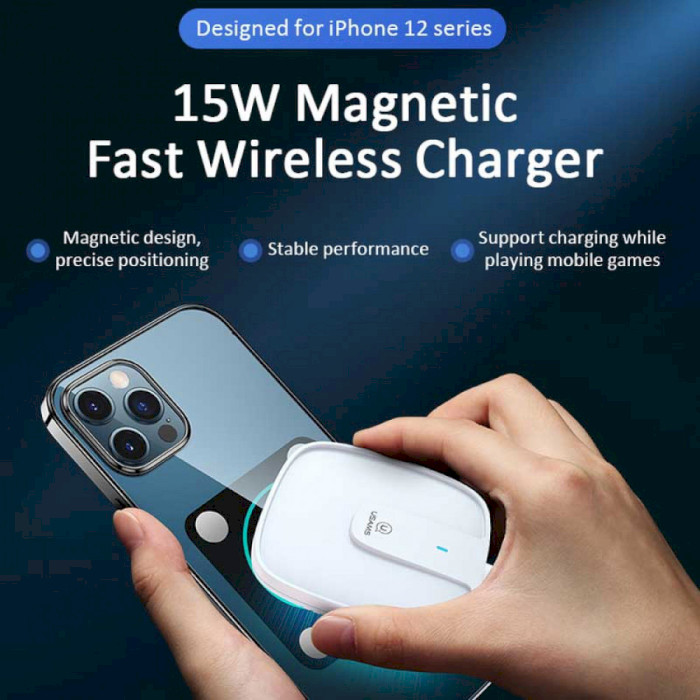 Бездротовий зарядний пристрій USAMS US-CD153 Ultra-thin Magnetic Fast Wireless Charger White (CD153DZ02)