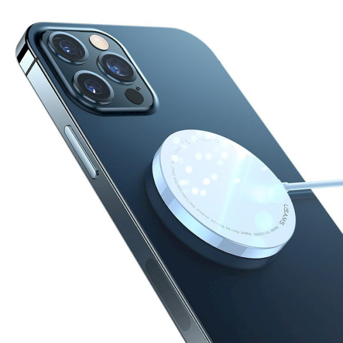Бездротовий зарядний пристрій USAMS US-CD155 Super-thin Magnetic Fast Wireless Charger for iPhone 12 White (CD155DZ01)