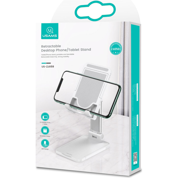 Подставка для смартфона USAMS Retractable Desktop Phone/Tablet Stand White (ZJ59ZJ02)
