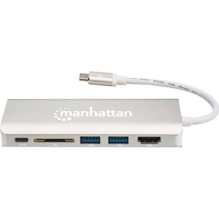 Порт-репликатор MANHATTAN USB3.1 Type-C -> HDMI/USB 3.0x2/RJ45/SD/PD 60W Hub 7-in-1 Silver (152075)