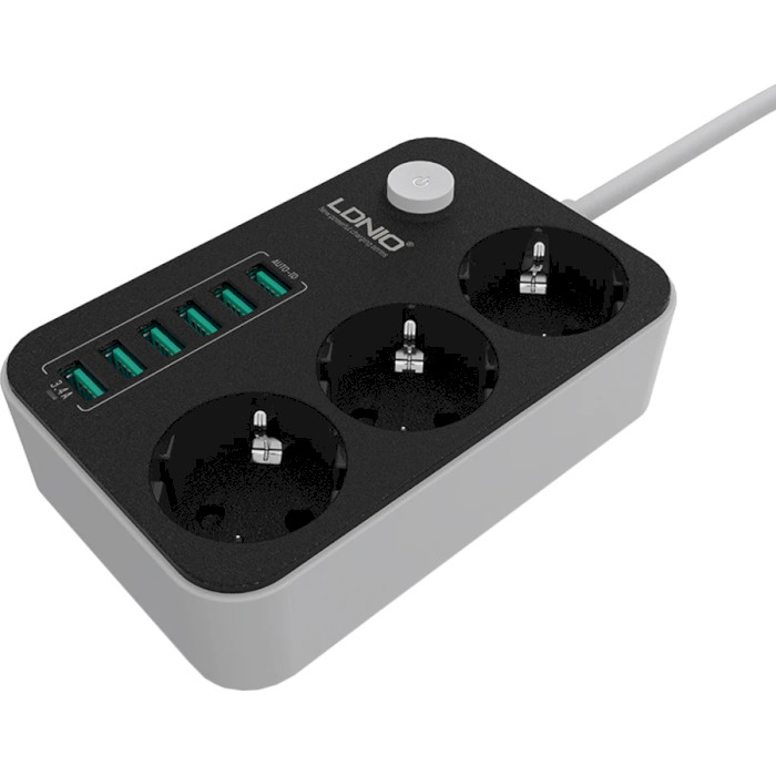 Мережевий фільтр LDNIO SE3631 Black, 3 розетки, 6xUSB, 1.6м