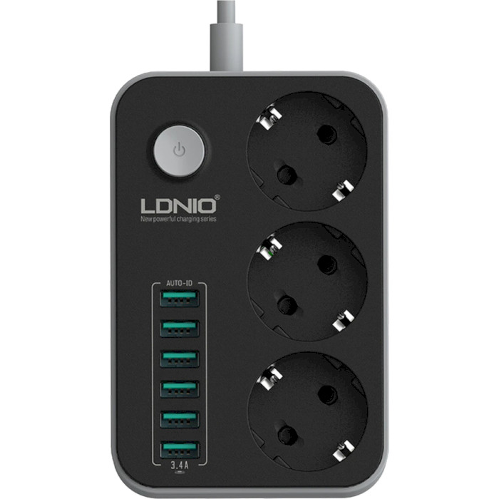 Мережевий фільтр LDNIO SE3631 Black, 3 розетки, 6xUSB, 1.6м