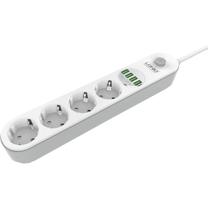 Мережевий фільтр LDNIO SE4432 White, 4 розетки, 4xUSB, 2м