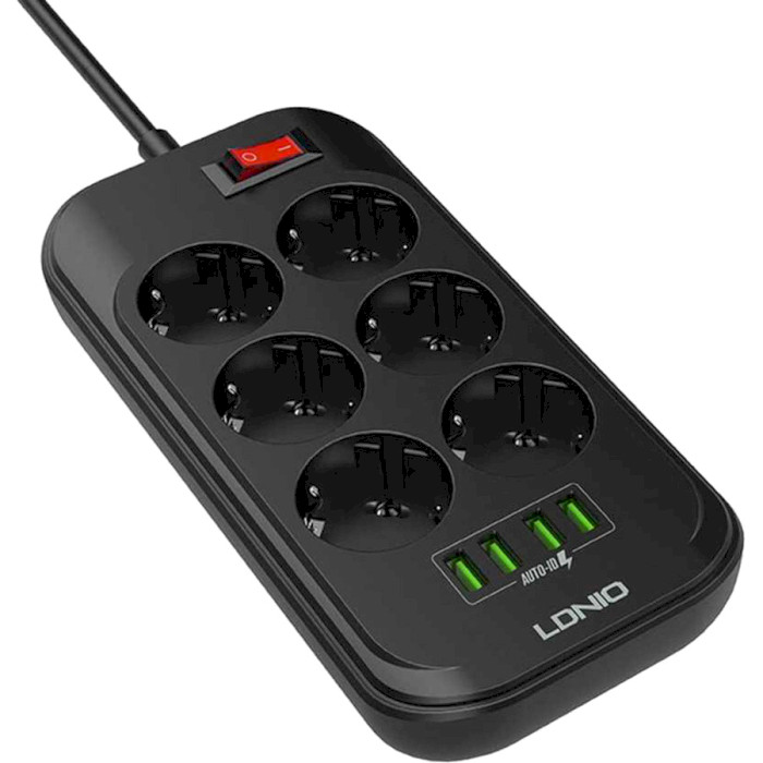 Мережевий фільтр LDNIO SE6403 Black, 6 розеток, 4xUSB, 2м