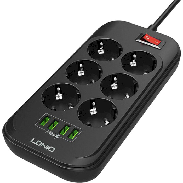 Мережевий фільтр LDNIO SE6403 Black, 6 розеток, 4xUSB, 2м