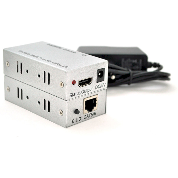 Подовжувач HDMI по крученій парі MERLION до 60м, 1080P, з БЖ HDMI Silver (YT-SCPE HDM-60M1080P)