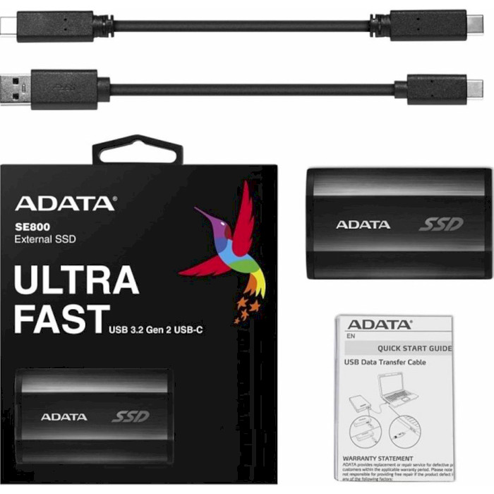 Портативный SSD диск ADATA SE800 1TB USB3.2 Gen1 Black (ASE800-1TU32G2-CBK)