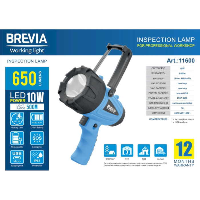 Инспекционный фонарь BREVIA LED Working Light 11600