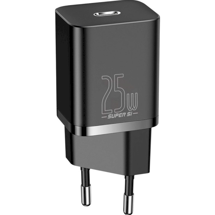 Зарядний пристрій BASEUS Super Si Quick Charger 1C PD 25W Black w/Type-C to Type-C cable (TZCCSUP-L01)