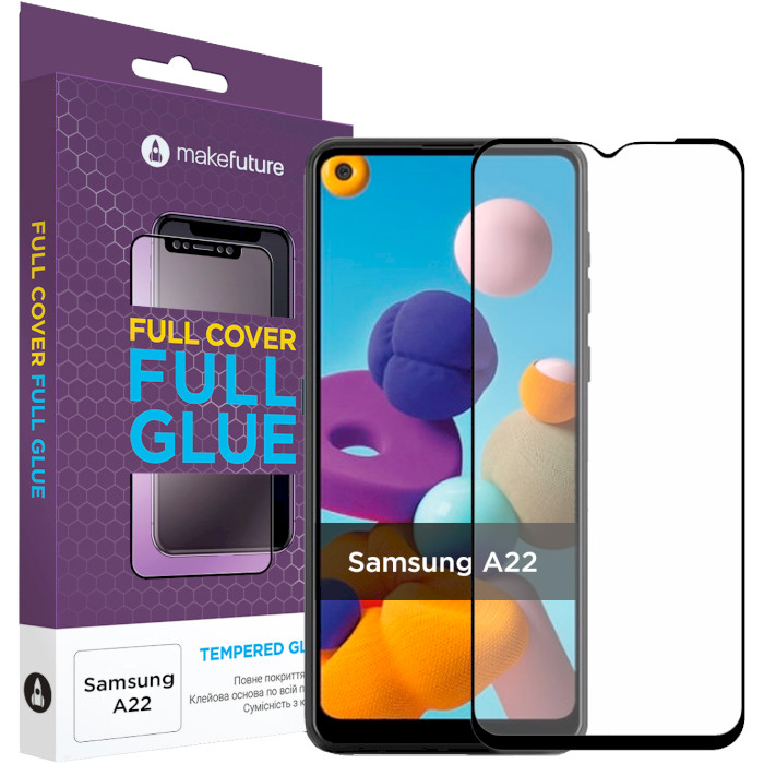 Защитное стекло MAKE Full Cover Full Glue для Galaxy A22 (MGF-SA22)