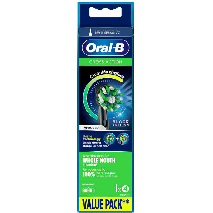 Насадка для зубной щётки BRAUN ORAL-B CrossAction EB50BRB CleanMaximiser Black 4шт (80348202)