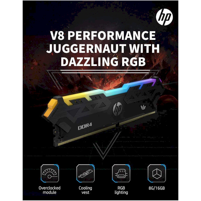 Модуль пам'яті HP V8 RGB DDR4 3000MHz 8GB (7EH82AA)