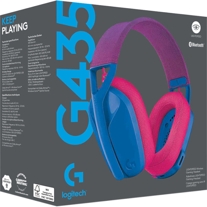 Наушники геймерские LOGITECH G435 Lightspeed Wireless Gaming Headset Blue and Raspberry (981-001062)