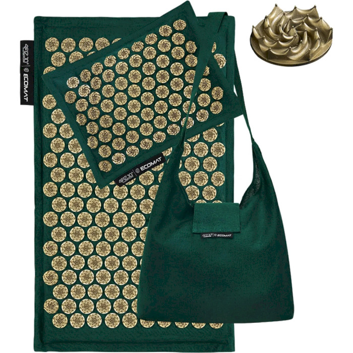 Акупунктурный коврик (аппликатор Кузнецова) с подушкой 4FIZJO Eco Mat 68x42cm Navy Green/Gold (4FJ0251)