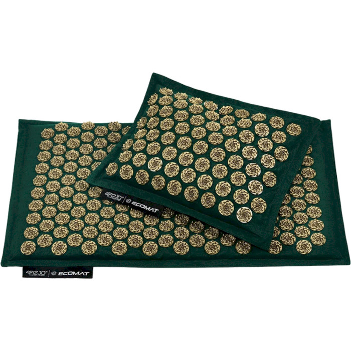 Акупунктурний килимок (аплікатор Кузнєцова) з подушкою 4FIZJO Eco Mat 68x42cm Navy Green/Gold (4FJ0251)