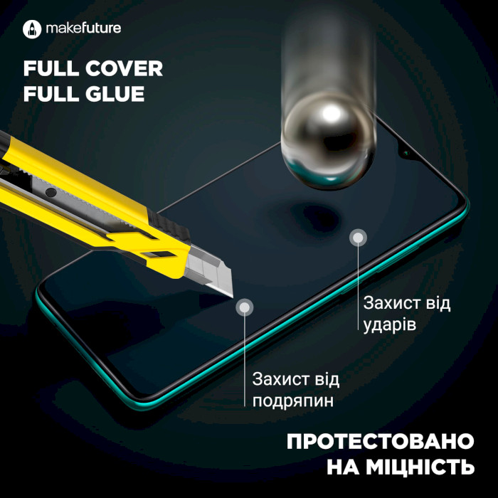 Защитное стекло MAKE Full Cover Full Glue для Galaxy A03s (MGF-SA03S)