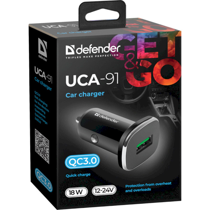 Автомобільний зарядний пристрій DEFENDER UCA-91 1xUSB-A, QC3.0, 18W Black (83830)