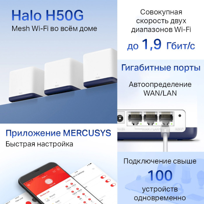 Wi-Fi Mesh система MERCUSYS Halo H50G 3-pack