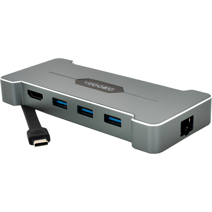 Порт-реплікатор VEGGIEG USB-C to USB3.0x3/HDMI/RJ45/PD Silver (TC06)