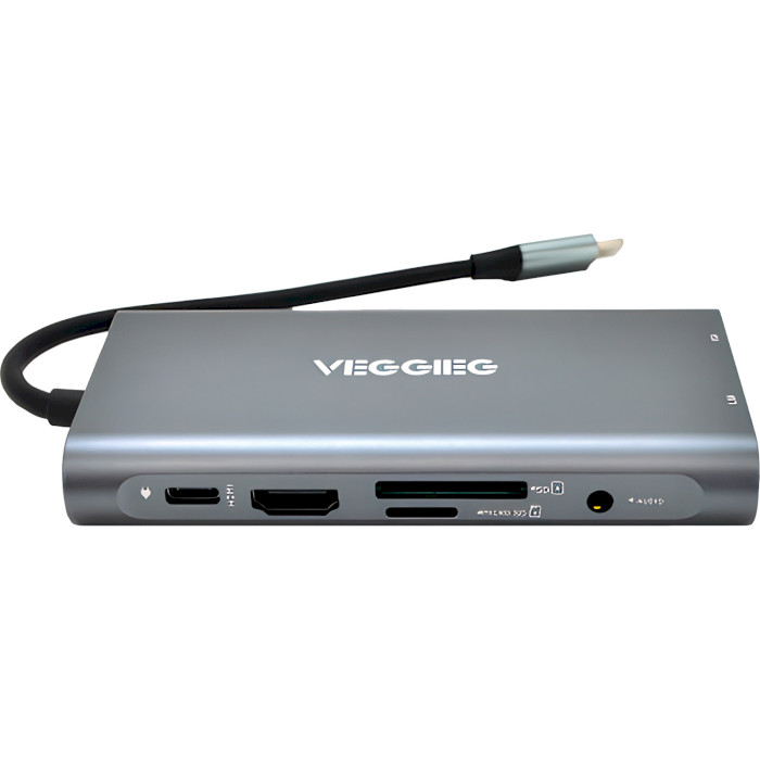 Порт-реплікатор VEGGIEG USB-C to USB3.0x3/HDMI/VGA/SD/TF/RJ45/PD Silver (TC10-U)