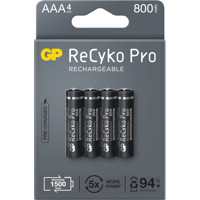 Аккумулятор GP ReCyko Pro AAA 800mAh 4шт/уп (GP85AAAHCB-2EB4)
