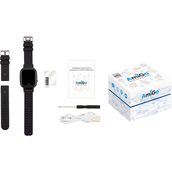 Детские смарт-часы AMIGO GO004 Splashproof Camera + LED Black