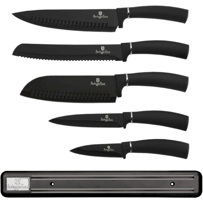 Набор ножів на магнітній планці BERLINGER HAUS Black Silver Collection 6пр (BH-2536)