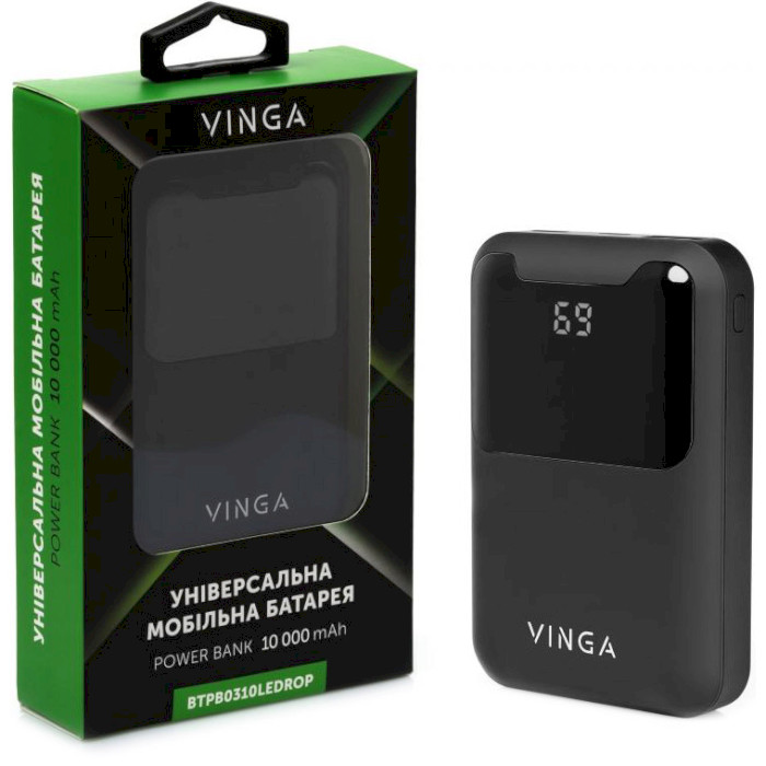 Повербанк VINGA 10000 Display Soft Touch 10000mAh Black (BTPB0310LEDROBK)