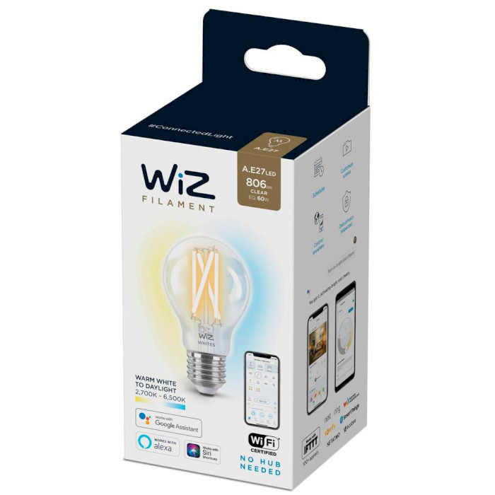 Розумна лампа WIZ Filament Clear E27 6.7W 2700-6500K (929003017201)