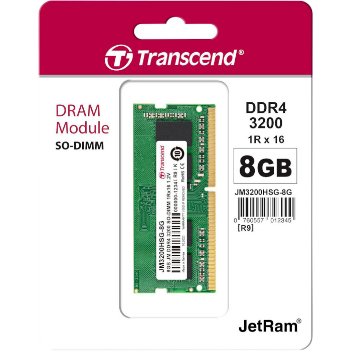 Модуль пам'яті TRANSCEND JetRam SO-DIMM DDR4 3200MHz 8GB (JM3200HSG-8G)