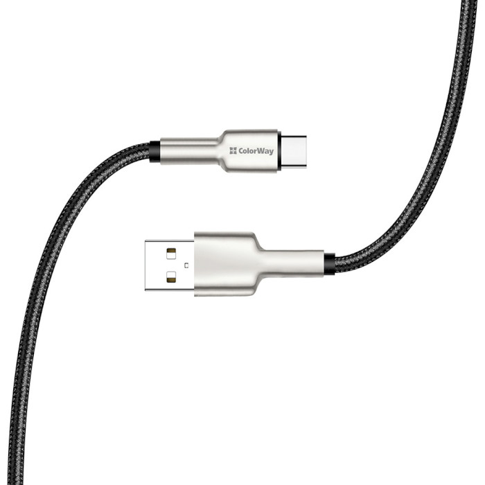 Кабель COLORWAY Head Metal Nylon Braided USB to Type-C 2.4A 1м Black (CW-CBUC046-BK)