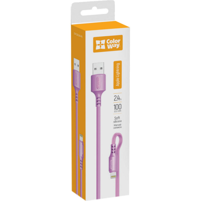 Кабель COLORWAY Soft Silicone USB to Lightning 2.4A 1м Purple (CW-CBUL044-PU)