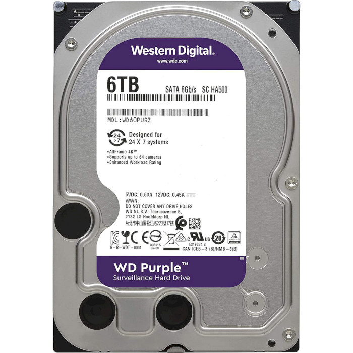 Жорсткий диск 3.5" WD Purple 6TB SATA/256MB (WD63PURZ)