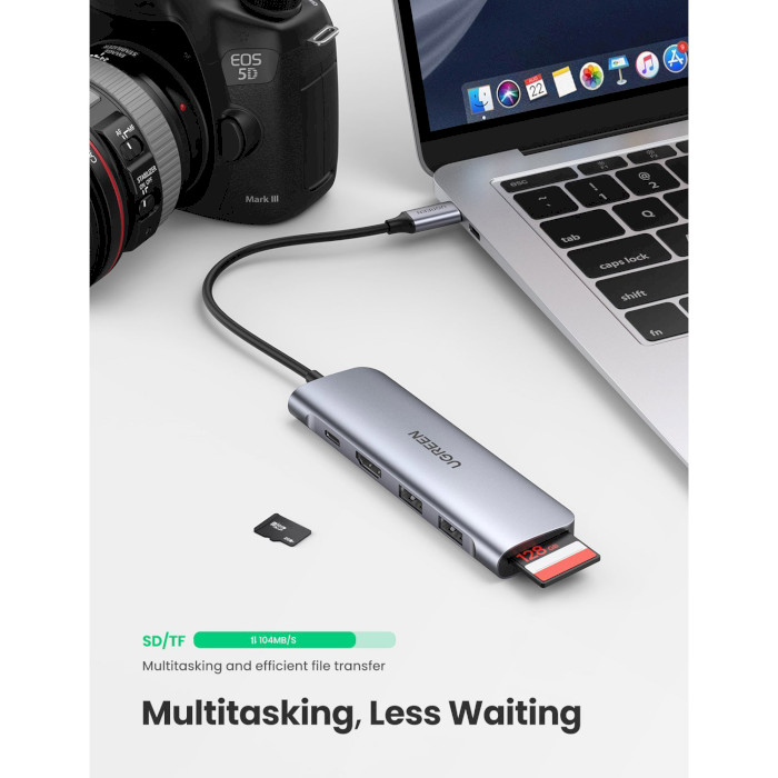 Порт-реплікатор UGREEN CM195 6-in-1 USB-C PD Adapter with 4K HDMI Space Gray (70411)