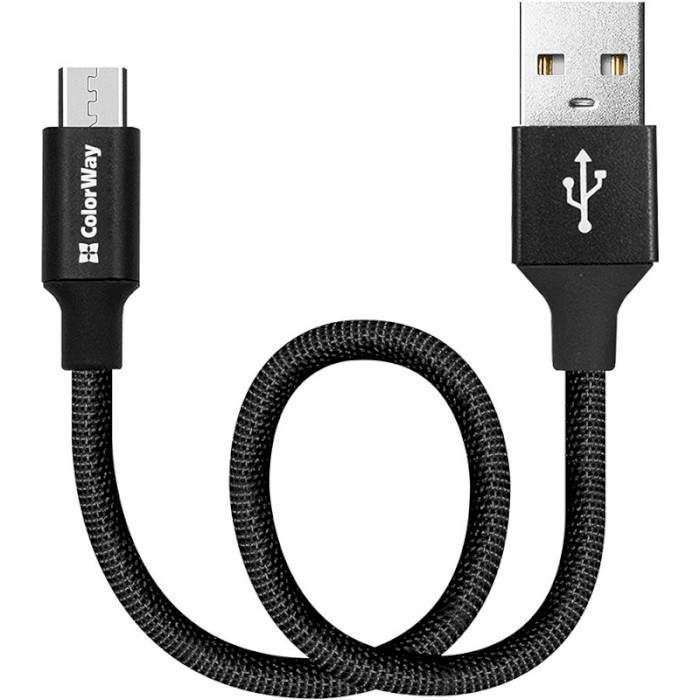Кабель COLORWAY Nylon Braided USB to Micro-B 2.4A 0.25м Black (CW-CBUM048-BK)