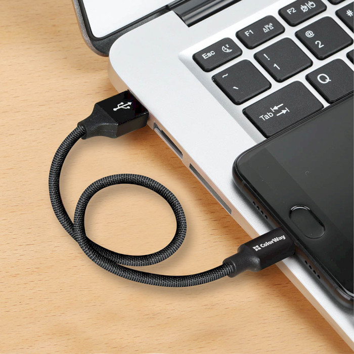 Кабель COLORWAY Nylon Braided USB to Type-C 2.4A 0.25м Black (CW-CBUC048-BK)