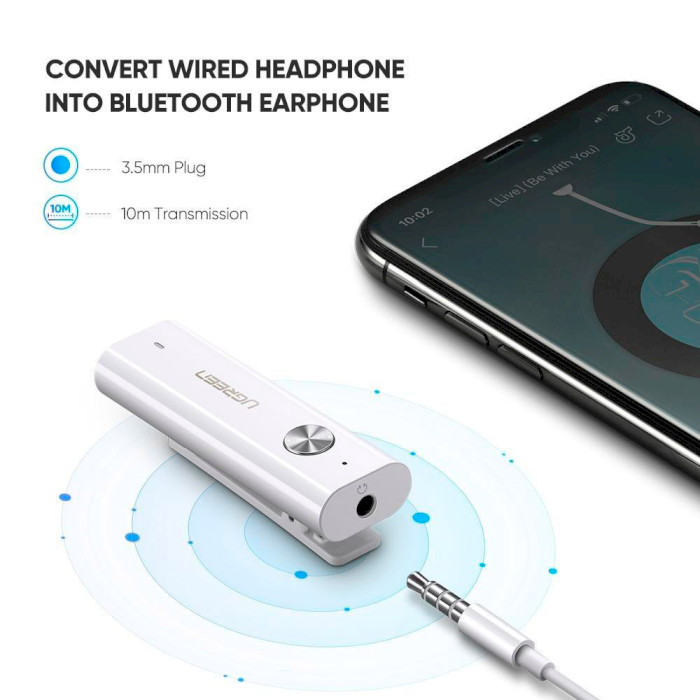Bluetooth аудіо адаптер UGREEN CM110 Bluetooth 5.0 with 3.5 Audio + Mic + Battery (40854)