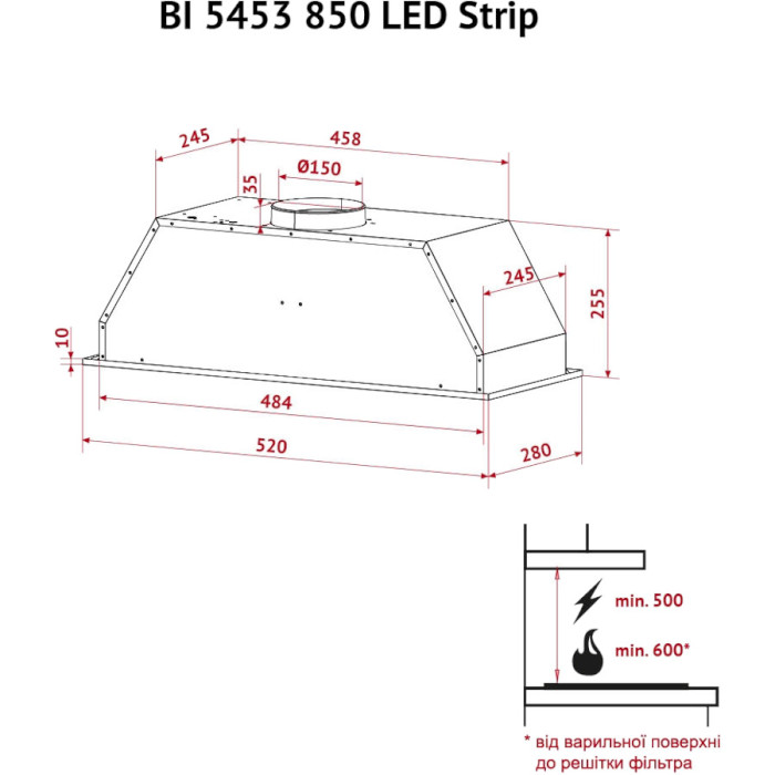 Вытяжка PERFELLI BI 5453 I 850 LED Strip